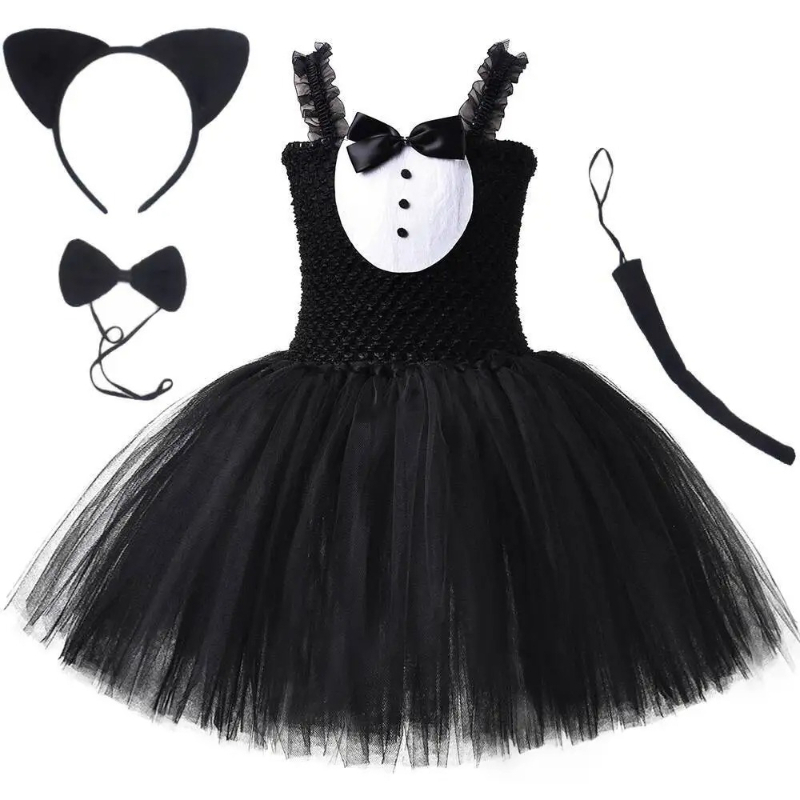 Baby Products Manufacturers - White Black Cat Tutu Dress for