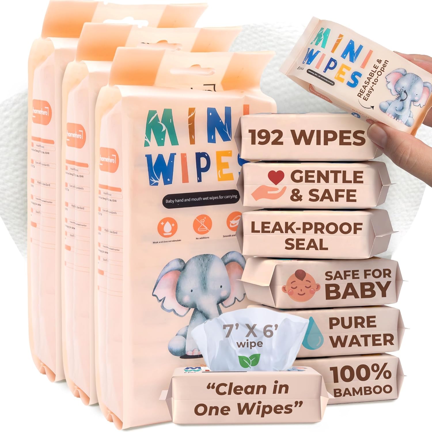 Baby Products Pack - 24 Pack Travel Baby Wipes, 192